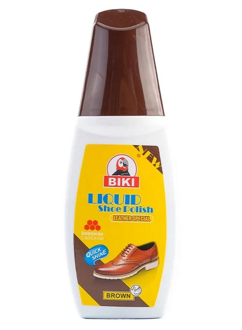 Biki Liquid Shoe Polish Leather Special Quick Shine Brown 75 ML